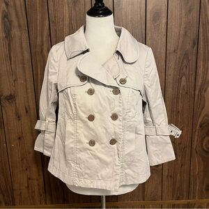 Anthropologie Ett Twa Lined Beige Button Details 3/4 Sleeve Trench Coat Size 10